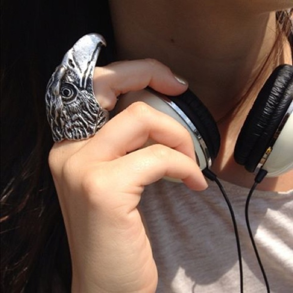 Chunky Silver Eagle Head Ring - image 1